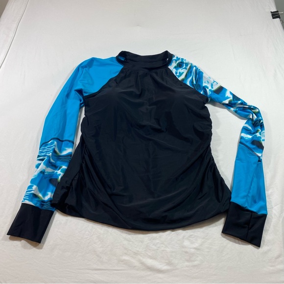 Rashguard woman’s Long Sleeve Shirred Side Attached Bra black blue 2XL Rashguard - Picture 5 of 11
